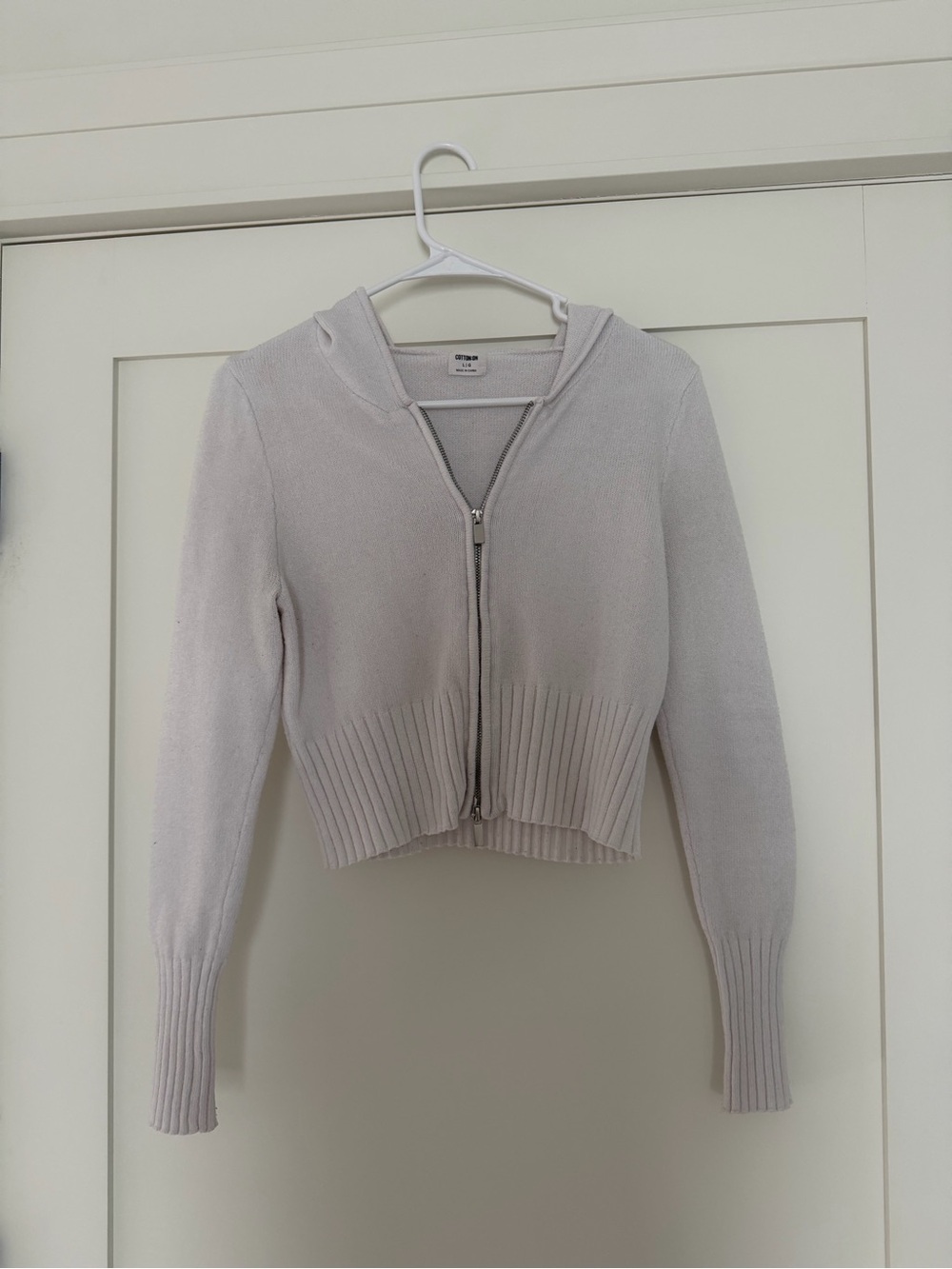 White Zip-Front Hooded Women's Sweater